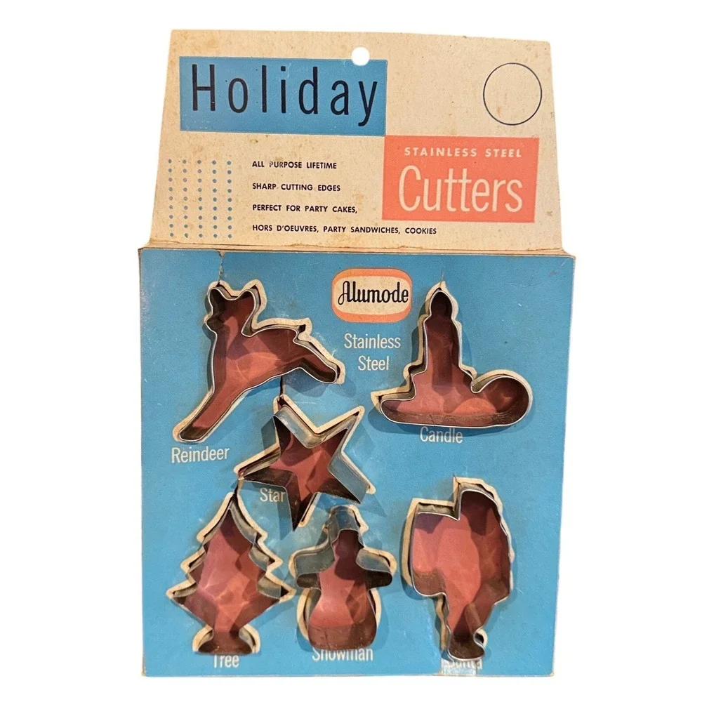 Vintage Alumode Holiday Stainless Steel Cookie Cutters Set 6 Reindeer Star Santa
